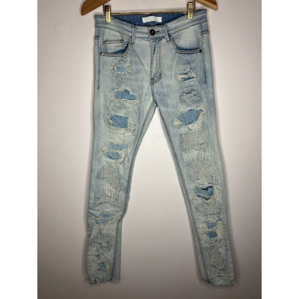KDNK Men's Size 30 Distressed Style Skinny Light Blue Jeans